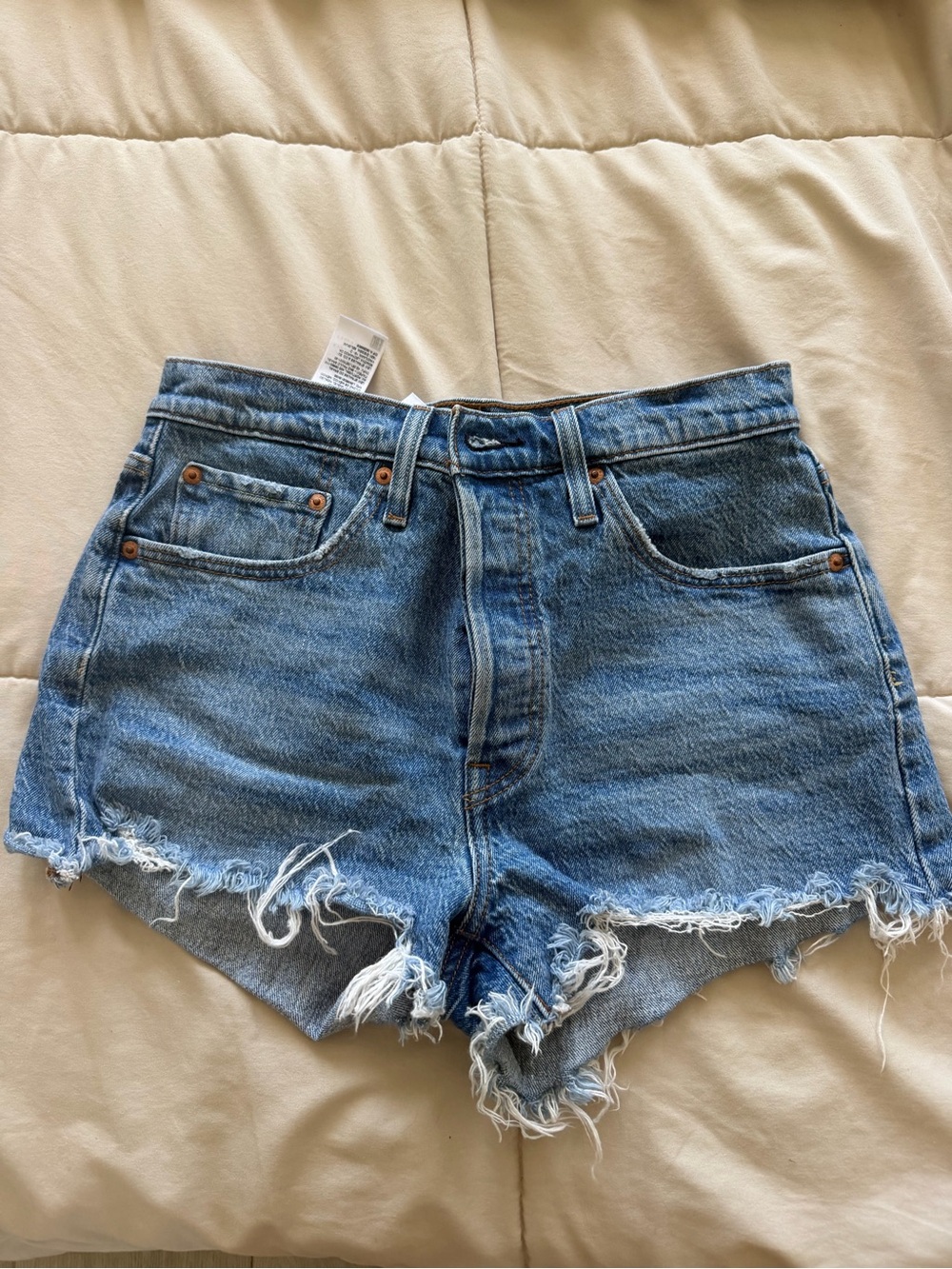 Levi's Blue Frayed Hem Denim Shorts